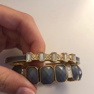 gold bracelets with blue & silver embellishments